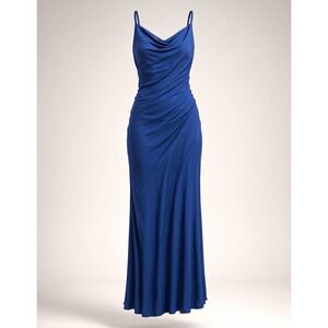 ZOMVA Plus 2XL Blue Solid Cowl Neck Strappy Sleeveless Stretch Maxi Dress